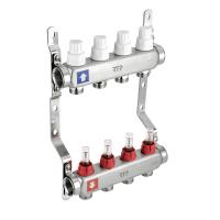 Группа коллекторная 1дюйм х 10 вых. евроконус 3/4дюйм с расходометром и кронштейном нерж. сталь SUS 304 RTP 39429