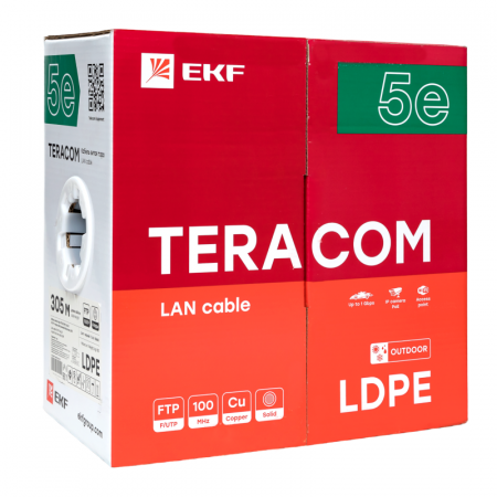 Кабель витая пара F/UTP кат.5e 4 пары solid внешний оболочка LDPE черн. TERACOM EKF TRC-5EFTP-04PE-BK-OUT3